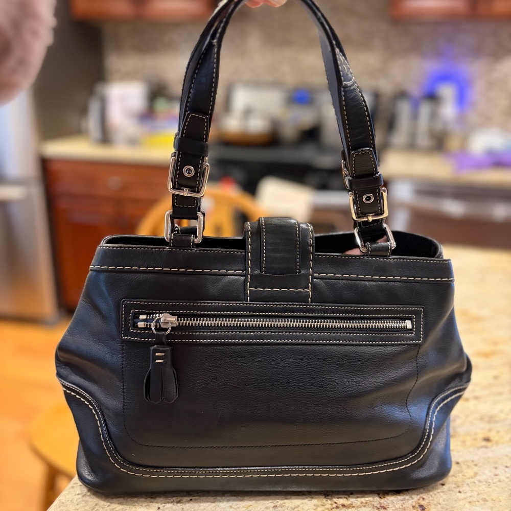 VTG Coach Hampton Soho Black Leather & Suede Satchel Y2K F11845 - Picture 5 of 13